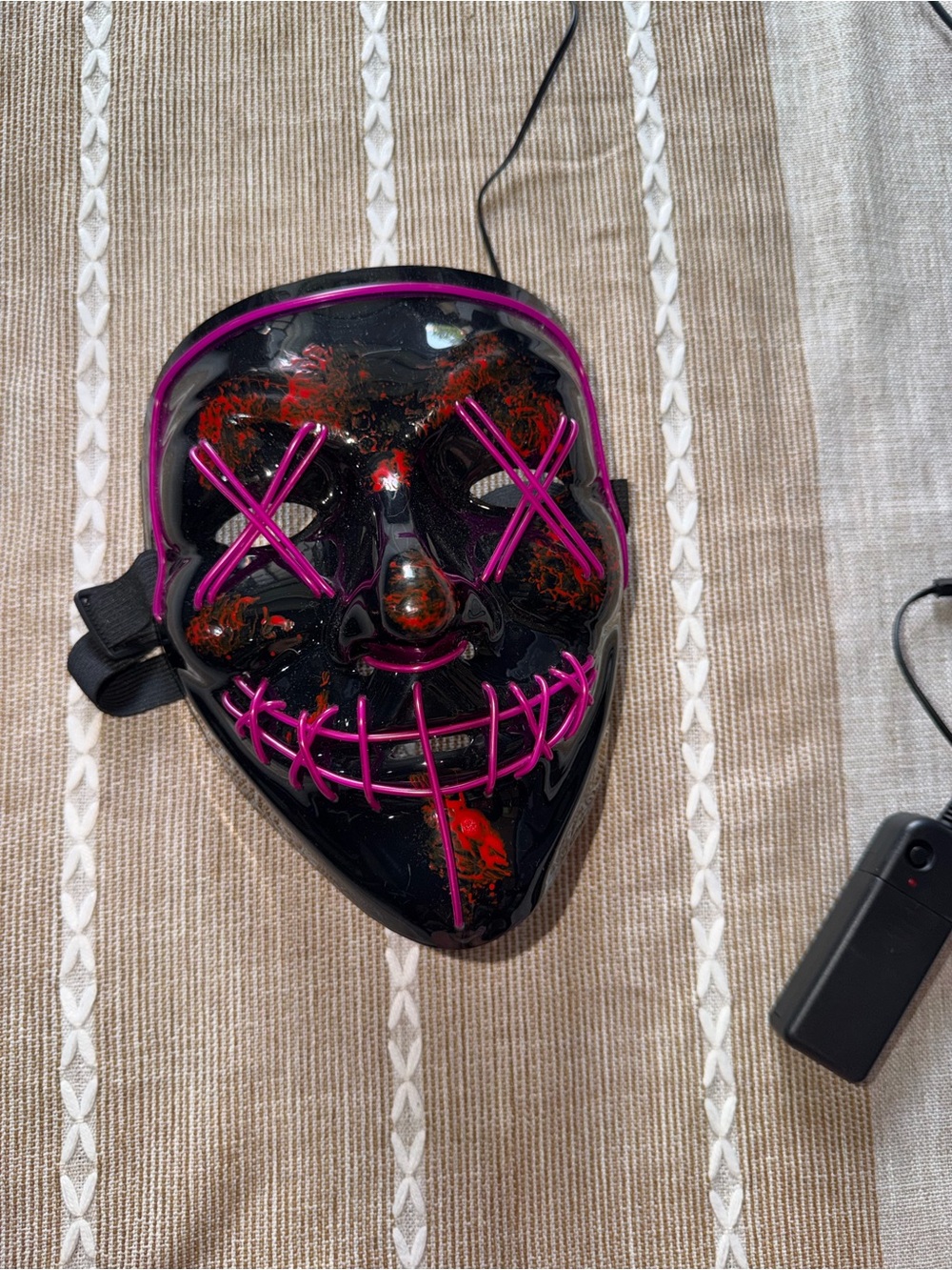 LED Neon X-Pulse Black Mask with Pink Wiring Purge Halloween Costume